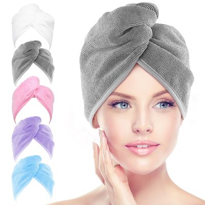 AIDEA Microfiber Hair Towel Wrap, 5 Pack Hair Turbans, Super Absorbent Quick Dry Hair Towel Wrap for All Hair Types Anti Frizz, Hair Accessories for Women, 26&quot;10&quot;