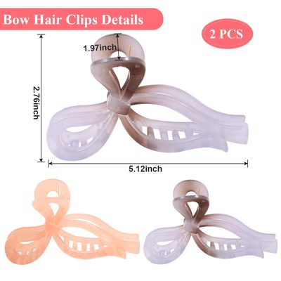 Bow Hair Claw Clips Elegant Large Hair Accessories for Women Gift for Teen Girls Trendy Butterfly Hair Clips for Thick Hair Non-slip Hair Styling Clips (Gray&amp;Pink)