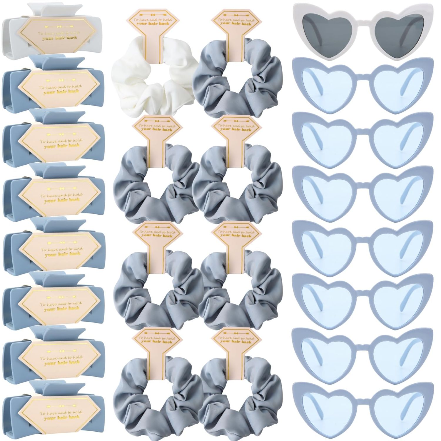 Bridesmaid Scrunchies Proposal Gifts square 4.1inch Bachelorette Accessories Hair Claws Clips Girls heart sunglasses gift Wedding Bachelorette Party Favors Decorations(White&amp;Dusty Blue)