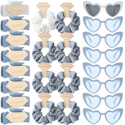 Bridesmaid Scrunchies Proposal Gifts square 4.1inch Bachelorette Accessories Hair Claws Clips Girls heart sunglasses gift Wedding Bachelorette Party Favors Decorations(White&amp;Dusty Blue)