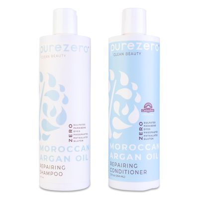 Purezero Moroccan Argan Oil Shampoo &amp; Conditioner set - Repair Damaged Hair - Fight Dandruff &amp; Frizz - Zero Sulfates, Parabens, Dyes, Gluten - 100% Vegan &amp; Cruelty Free - Great For Color Treated Hair