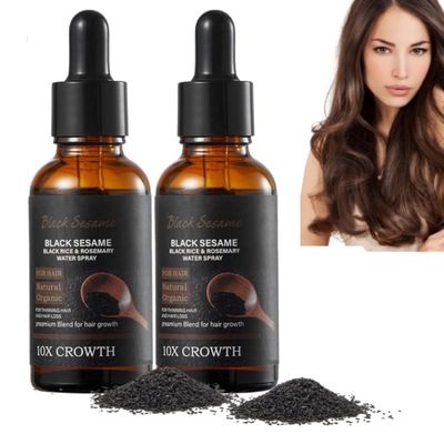 2PCS Black Sesame Hair Growth Serum,Black Sesame Black Rice &amp; Rosemary Water Spray, Black Sesame Oil for Hair Treatment, Volumizing and Moisturizing, Black Sesame Hair Serum