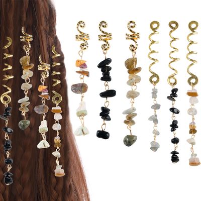 FRDTLUTHW Hair Jewelry Dreadlock Accessories, Natura Stone Hair Charms for Braids, Hair Ring Crystal Hair Accessories for Women(Black, pack of 6)