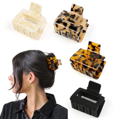 TEBIEKOY Hair Claw Clips for Women 4Pcs 2&quot; Small Claw Clips Tortoise Shell Leopard Hair Clips for Thin Thick Hair Strong Hold Acetate French Clips Nonslip Jaw Clips Hair Accessories