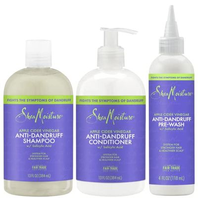 SheaMoisture Dandruff Shampoo (12 Oz) + Conditioner (12 Oz) + Pre-Wash (4 Oz) Anti-Dandruff 3pc Bundle with Salicylic Acid &amp; Vitamin B3, Apple Cider Vinegar