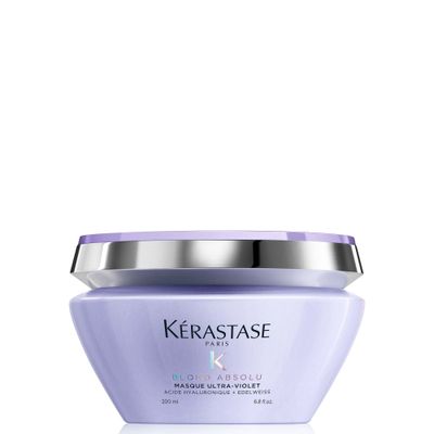 KRASTASE Blond Absolute Ultra-Violet Purple Hair Mask for Lightened, Highlighted and Grey Hair, Neutralizes Brassy and Yellow Undertones, Nourishes and Protects with Hyaluronic Acid, 6.8 Fl Oz