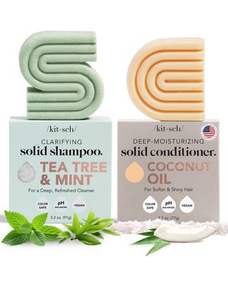 Kitsch Tea Tree Solid Shampoo &amp; Coconut Oil Conditioner Bar, Shampoo and Conditioner Set for Clarifying Grease &amp; Deep Moisturizing, Natural Organic, Paraben &amp; Sulfate Free - 2 pack
