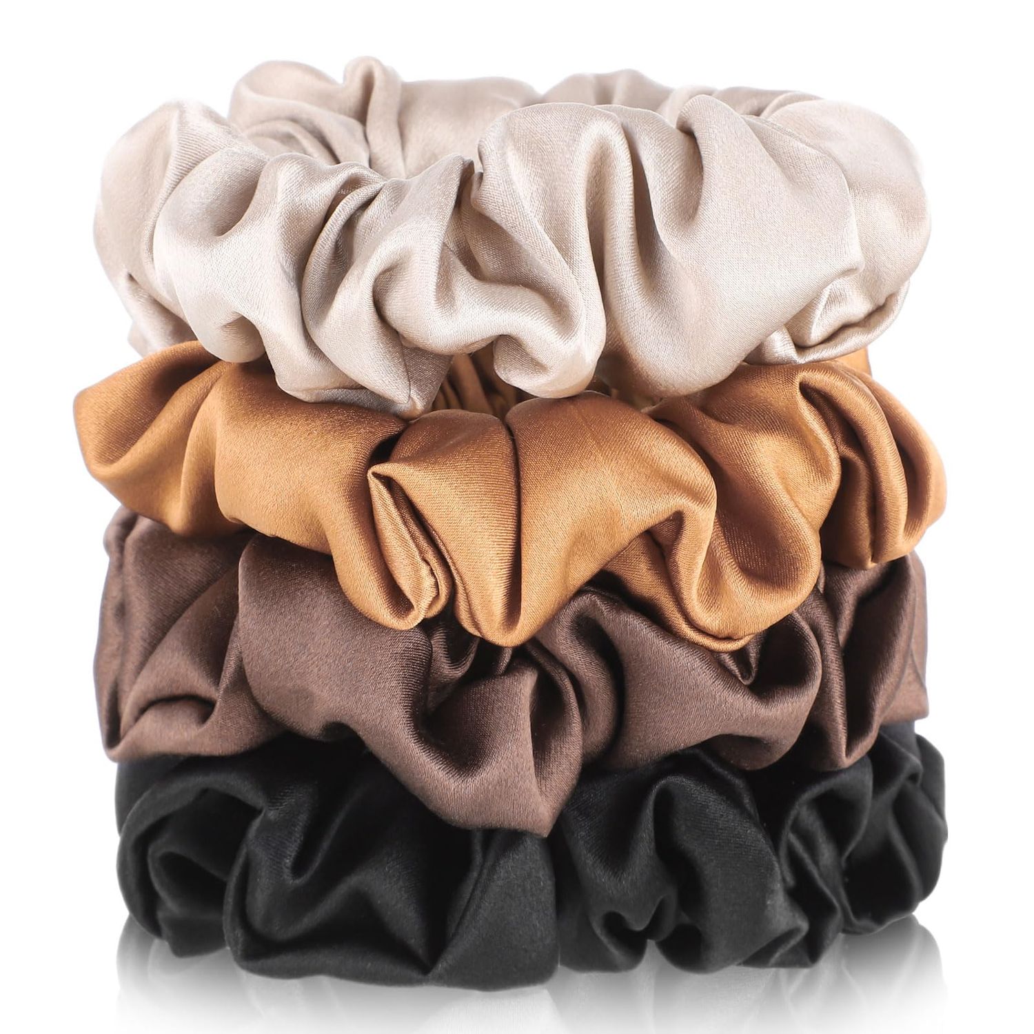 4 Pack Mulberry Silk Scrunchies, Brown Silk Hair Ties 19 Momme Silk Scrunchies for Hair Sleep No Damag Satin Scrunchies Galentine&#39;s Day Gifts