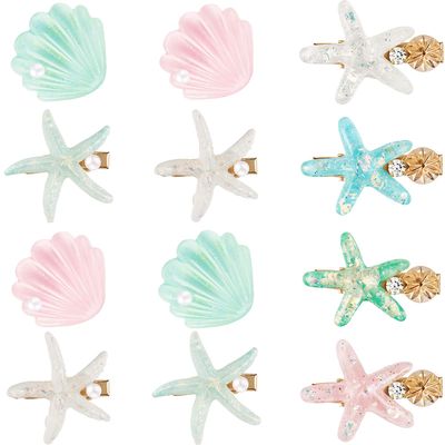 WILLBOND 12 Pieces Artificial Shell Pearl Starfish Seashell Hair Clip Set Acrylic Resin Women Lady Hair Clip Headdress Hairstyle Tool Accessories Beach Wedding Supplies(Charming)