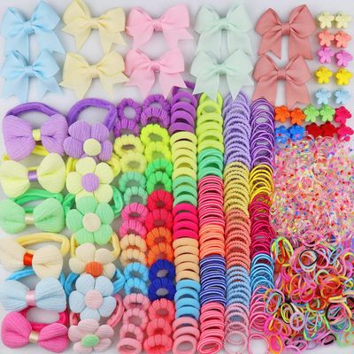 933Pcs+ Baby Girls Hair Ties Seamless Cotton Elastics Hair Bands Colorful Mini Rubber Tie Bow Hair Clips Flower Claws Assorted Ponytail Holders Soft for Thin Hair Braids Kids Toddler Little One