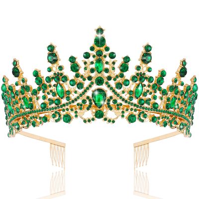 TOBATOBA Green Crown Green Tiara for Women Birthday Queen Crown Wedding Tiara for Women Crystal Tiaras and Crowns Royal Princess Green Accessories for Halloween Prom Pageant Cosplay