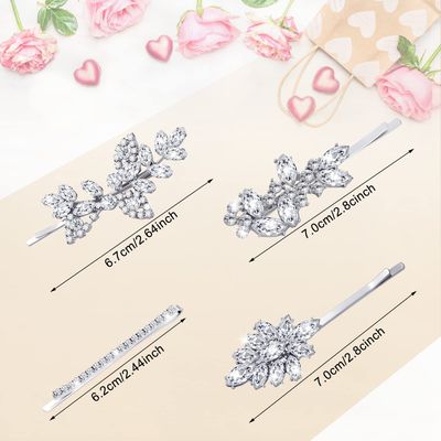 Janinka 10 Pieces Rhinestone Wedding Hair Clips Bridal Crystal Bobby Pins Silver Barrette Leaf Flower Wedding Elegant Hair Accessories for Bride Women and Girls(Rhinestone Style)