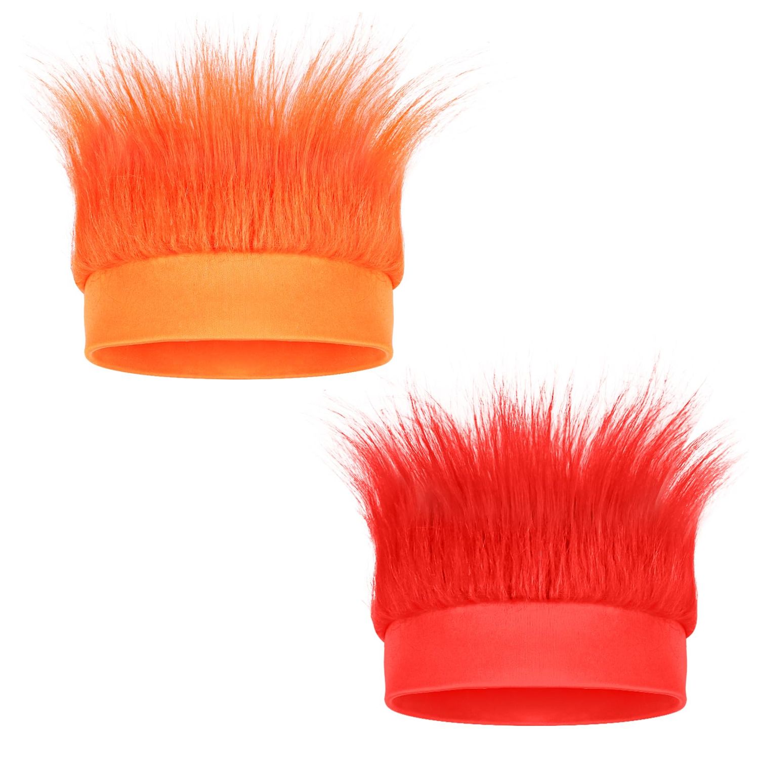 Hairy Headband, Funny Wigs Fun Crazy Hats,Troll Hair Costume Accessories for Adults,Teens and Kids,Silly Party Supplies for Crazy Hair Day,Spirit Week, Halloween,Sports and Cosplay (Red&amp;Orange,2 Pack)
