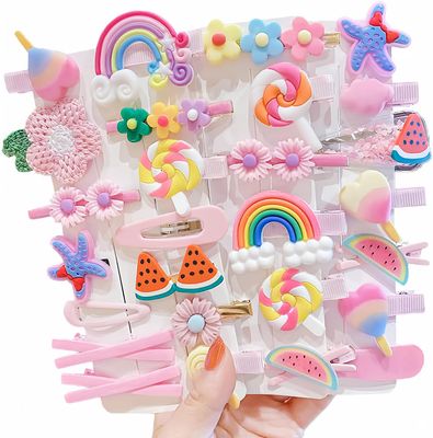 28 PCS Cute Hair Clips Fashion Girls Hair Accessories Flower Fruit Colorful Rainbow Candy Dessert Lovely Animal Barrettes Set Non-slip Metal Snap Pins for Girls Kids Teens Toddlers (Style B)