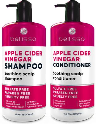 Apple Cider Vinegar Shampoo and Conditioner Set - Stop Flaky and Itchy Scalp - Sulfate Paraben Free Anti Dandruff Soothing Treatment for Dry, Oily and Damaged Hair - Intense Care for Women and Men