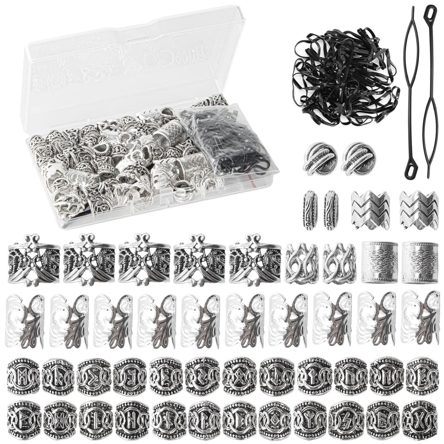 81PCS Viking Hair Beads &amp; Beard Ornaments Set - Premium Hair Jewelry and Dreadlock Accessories, Loc Jewelry for Women, Braid Accessories, Beard Beads for Men, Braids, Locs, Viking Jewelry Enthusiasts