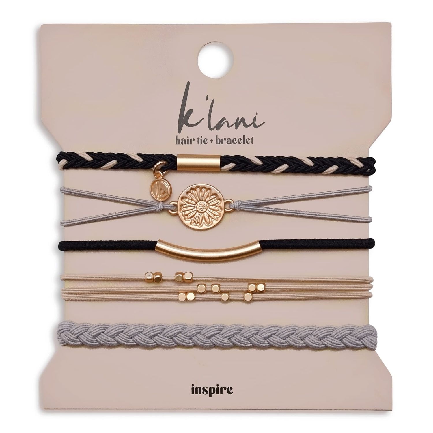 K&#39;lani Inspire Bracelets for Women - Elastic Bracelets and Boho Hair Ties - Cute Hair Ties for Women and Hair Tie Accessories - Stylish Bracelets Boho Style for Hair and Wrist - Set of 5 (Medium)