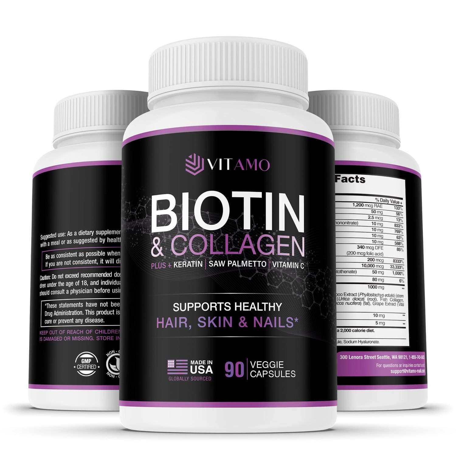 Vitamo Hair Growth Vitamins for Women - Postpartum Biotin &amp; Collagen Supplement - Premium Hair Loss Treatment - Fast Regrowth for Hair Skin and Nails - Accelerate Thickness + Volume | 90 Count