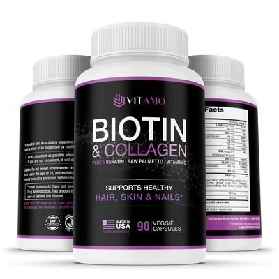 Vitamo Hair Growth Vitamins for Women - Postpartum Biotin &amp; Collagen Supplement - Premium Hair Loss Treatment - Fast Regrowth for Hair Skin and Nails - Accelerate Thickness + Volume | 90 Count