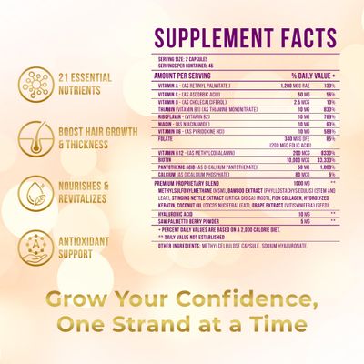 Vitamo Hair Growth Vitamins for Women - Postpartum Biotin &amp; Collagen Supplement - Premium Hair Loss Treatment - Fast Regrowth for Hair Skin and Nails - Accelerate Thickness + Volume | 90 Count