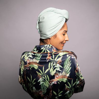 KISMETICS - Tee Shirt Drying Wrap, Frizz Free, Soft &amp; Lightweight, Hair Drying Turban, Gentle Drying Towel Wrap with Button, for Long Hair (Sage)