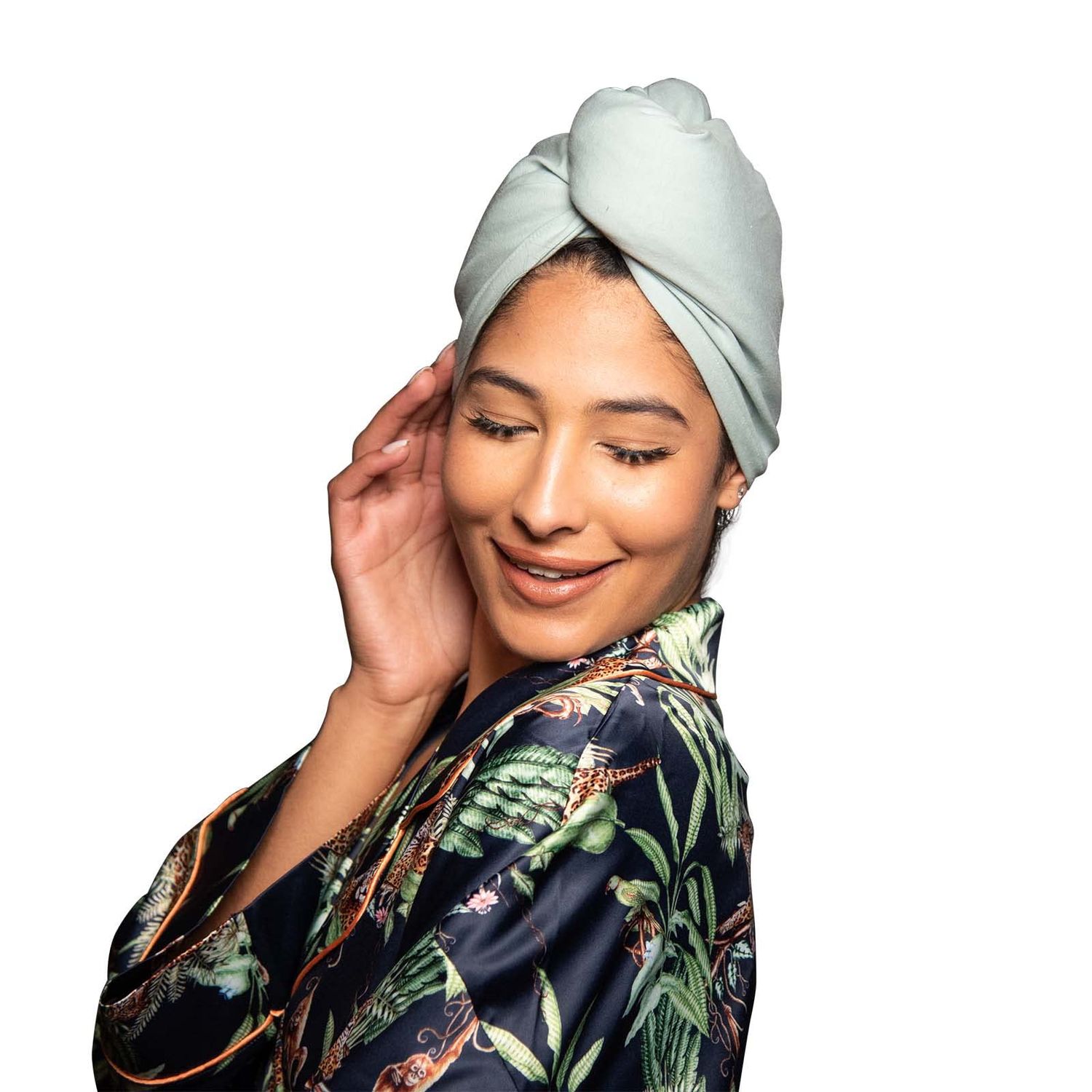 KISMETICS - Tee Shirt Drying Wrap, Frizz Free, Soft &amp; Lightweight, Hair Drying Turban, Gentle Drying Towel Wrap with Button, for Long Hair (Sage)