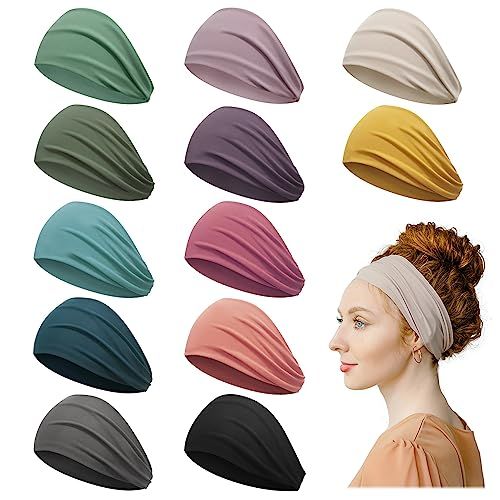 Z-CHARMMY Wide Non-Slip Headbands for Women&#39;s Hair, Stretchy Hair Bands for Girls, Elastic Sweat Headbands, 12 Pieces