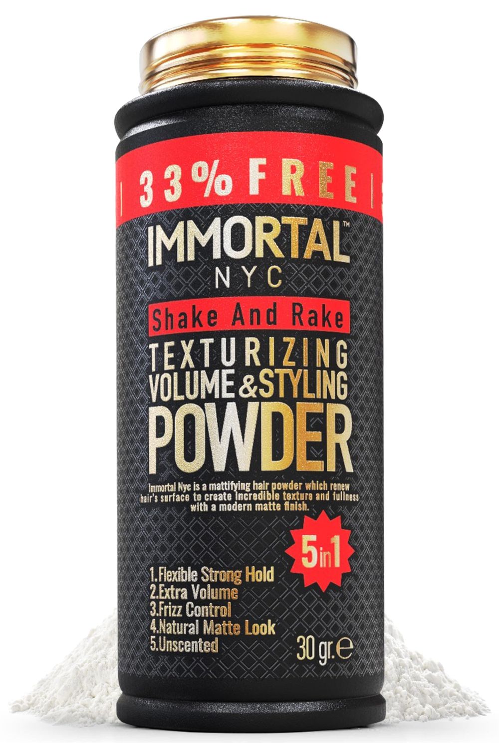Immortal NYC 5-in-1 Shake and Rake Volume &amp; Styling Powder - Flex Strong Hold - Mattifying All Natural, Unscented Hair Powder for Men - No Residue, All Hair Types