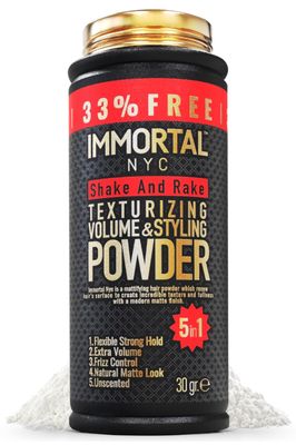 Immortal NYC 5-in-1 Shake and Rake Volume &amp; Styling Powder - Flex Strong Hold - Mattifying All Natural, Unscented Hair Powder for Men - No Residue, All Hair Types