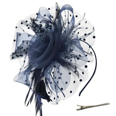 Fascinators Hats 20s 50s Hat Pillbox Hat Cocktail Tea Party Headwear with Veil for Girls and Women (US, Alpha, One Size, A-Dark Blue)