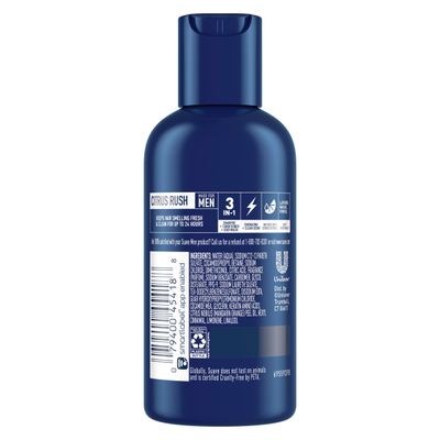 Suave Men Body Wash 3-in-1 Citrus Rush - Travel-Size Shampoo, Conditioner &amp; Body Soap All-in-One Formula with Keratin for Healthy Hair &amp; Skin, 3 Oz Ea (Pack of 3)