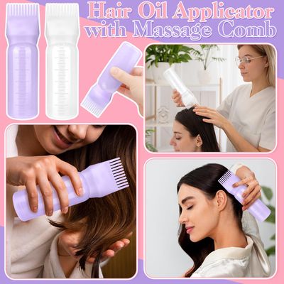 ProSuites 2 Pack Hair Oil Applicator Bottle for Scalp with Massage Comb,6 OZ Hair Oil Bottle with Root Comb for Scalp, Shampoo Scrubber Applicator,Hair Dye Tools(Purple, white)