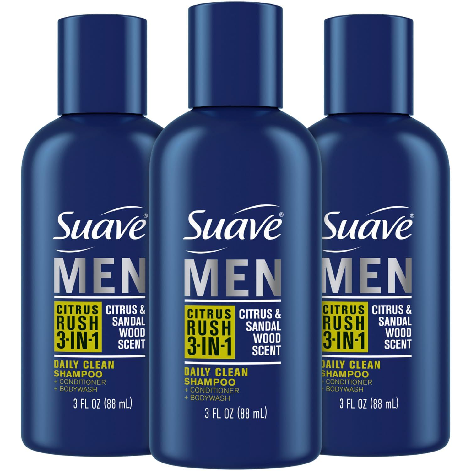 Suave Men Body Wash 3-in-1 Citrus Rush - Travel-Size Shampoo, Conditioner &amp; Body Soap All-in-One Formula with Keratin for Healthy Hair &amp; Skin, 3 Oz Ea (Pack of 3)