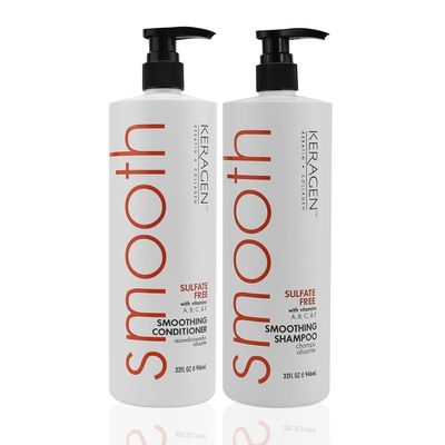 Keragen - Smoothing Shampoo and Conditioner with Keratin and Collagen for All Hair Types, Sulfate Free, 32 Oz - Moisturizes, Strengthens, Protects Color and Repair - Panthenol