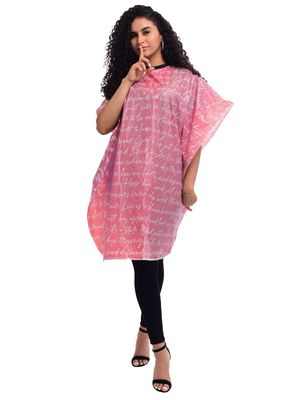Betty Dain Hair Stylist Shampoo Cape, Waterproof &amp; Stain Resistant Vinyl, Soft Nylon Neckband, Durable &amp; Reusable Client Cover, Touch-and-close Fastener, 36 x 54 inches, Secret Messages - Rose