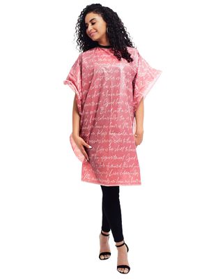 Betty Dain Hair Stylist Shampoo Cape, Waterproof & Stain Resistant Vinyl, Soft Nylon Neckband, Durable & Reusable Client Cover, Touch-and-close Fastener, 36 x 54 inches, Secret Messages - Rose