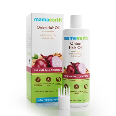 Mamaearth Onion Hair Oil | Natural &amp; Organic Anti Hair Loss &amp; Hair Fall Control Oil with Redensyl | for Color Treated &amp; All Hair Types | 8.45 Fl Oz (250ml)