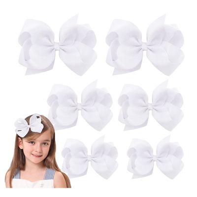 White Hair Bows For Girls and Toddler - 6 pcs White Bow 6 inch 2, 4 inch 2, 3 inch 2