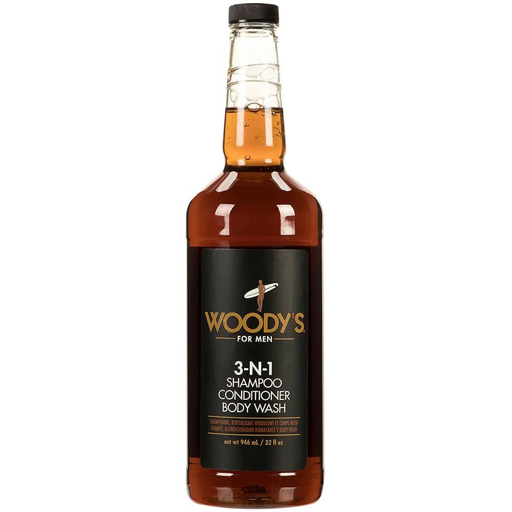 Woody&#39;s 3 in 1 Body Wash for Men - Shampoo, Conditioner, &amp; Body Wash, Multipurpose Cleanser With Marine Extracts, Cucumber Fruit Extract, and Aloe Vera - 32 Fl Oz