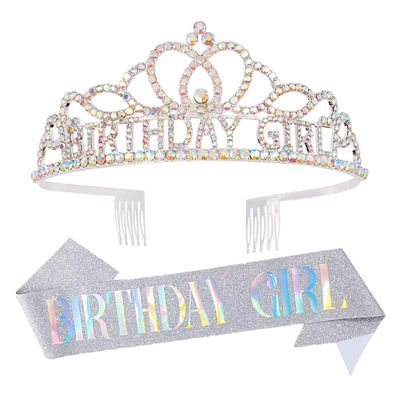 Chanaco Happy Birthday Crown for Women, Birthday Sash and Crown for Girls, Birthday Tiara and Sashes Kit, Rhinestone Crown Hair Accessories BIRTHDAY GIRL Sash for Party Favors
