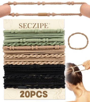 SECZIPE 20 PCS Boho Hair Ties Bracelets,4 Styles Hair Ties for Women, Elastic Bands for Ponytails, for Thick and Thin Hair, No Damage, 3 Colors, 2.65 Cute Hair Ties Large Size