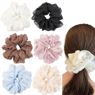 Oversized Scrunchies Jumbo Organza Scrunchies Large Chiffon Scrunchies No Damage Giant Scrunchies for Sleeping Big Hair Scrunchies for Women(6PCS,Style1)