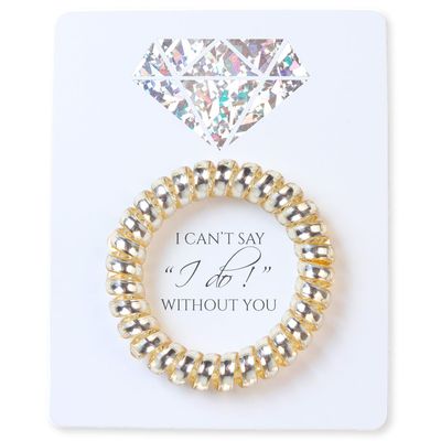 6 Pack Bridesmaid Gift Spiral Hair Ties on a Proposal Card - Phone Cord Hair Ties for Bridal Maid of Honor (Gold or Silver) (Gold)