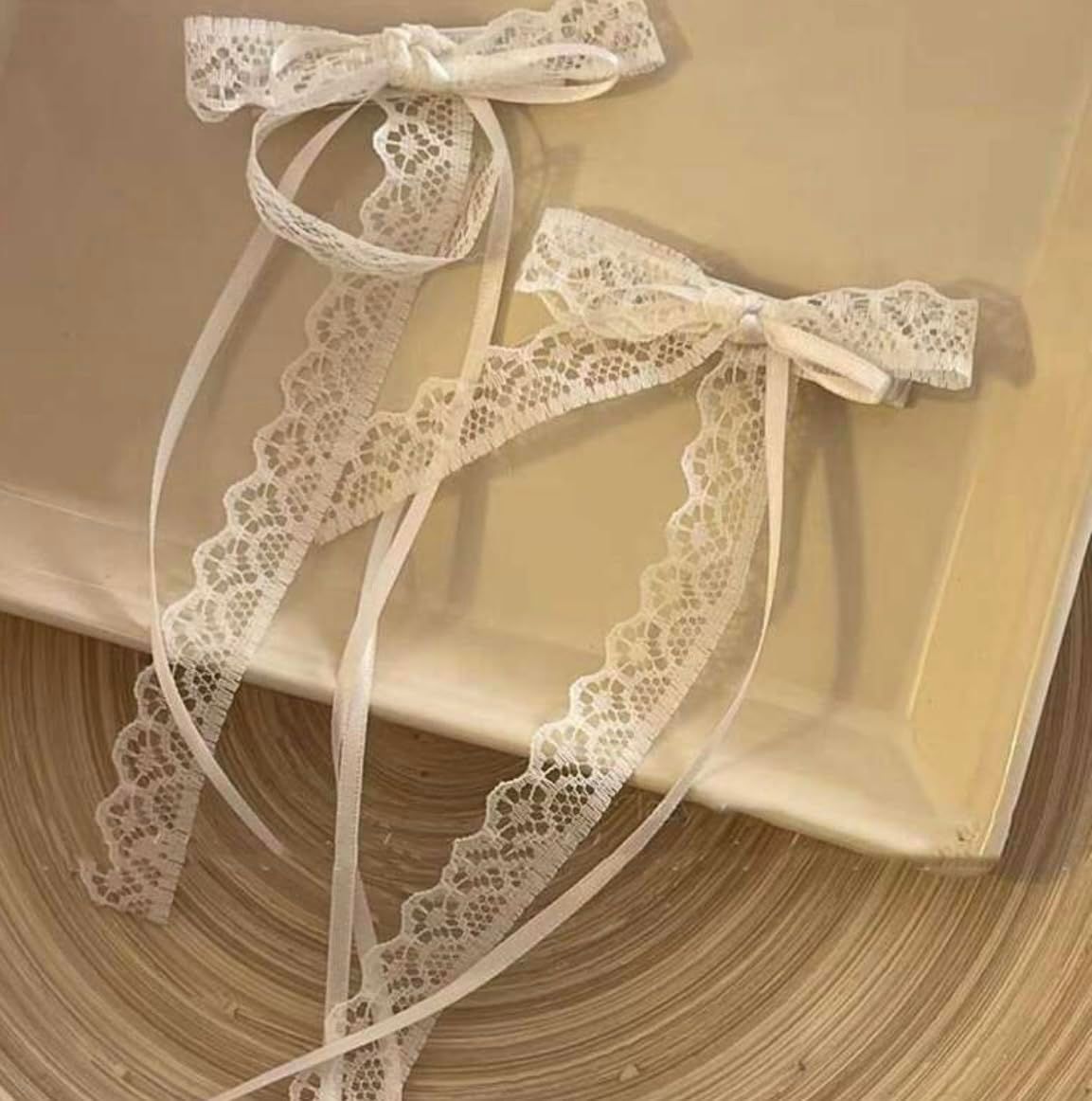 Lace Hair Bow Clips for Women White Lace Coquette Bows for Hair Cute Hair Ribbons for Women