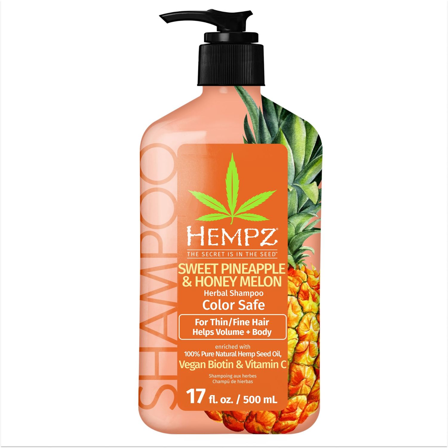 Hempz Biotin Shampoo - Sweet Pineapple &amp; Honey Melon - For Thin/Fine Hair Growth &amp; Strengthening of Dry, Damaged and Color Treated Hair, Hydrating, Softening, Moisturizing - 17 Fl OZ