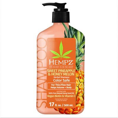 Hempz Biotin Shampoo - Sweet Pineapple &amp; Honey Melon - For Thin/Fine Hair Growth &amp; Strengthening of Dry, Damaged and Color Treated Hair, Hydrating, Softening, Moisturizing - 17 Fl OZ