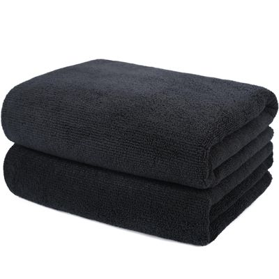 ProHomTex Microfiber Hair Drying Salon Towels, Set of 2 (20&#39; x 40&#39;&#39;) Professional Super Absorbent Quick Dry (Black)