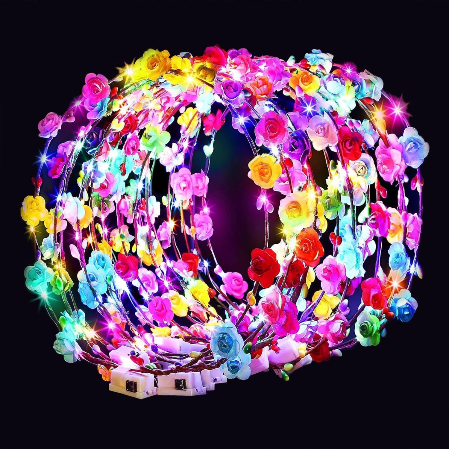 HONLYNE 54 PCS LED Flower Crowns Headbands, Light Up Flower Crowns For Women, Glow in the Dark Headband for Wedding Reception Birthday Christmas Mardi Gras Cosplay Princess Party Favors