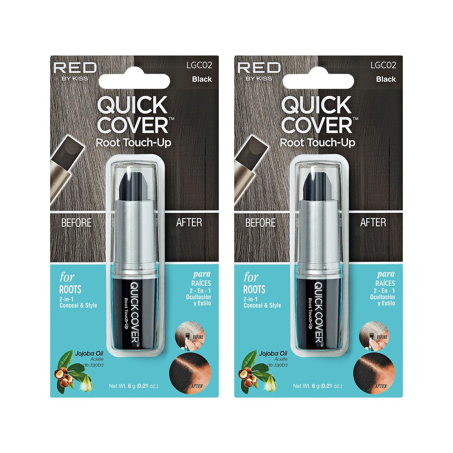 RED by Kiss Quick Cover Root Touch Up Stick Type 2PCS Water-Resistant Temporary Gray Concealer Cover Up Brush for Hair and Beard (Black)