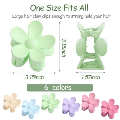 Glaudmeiss 6PCS Flower Hair Clips, Matte Claw Clips for Women Girls, 3.15 Inches Long, Strong Hold Cute Clips for Thick Thin Hair, Perfect Gifts for Valentine's Day